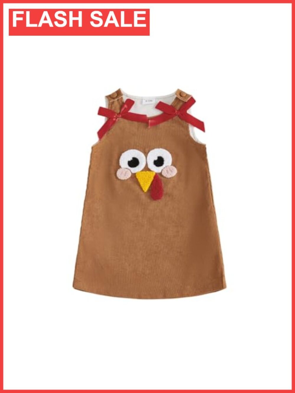 Toddler Girl Thanksgiving Dress Sleeveless A-Line Bow Detail Turkey Embroidery